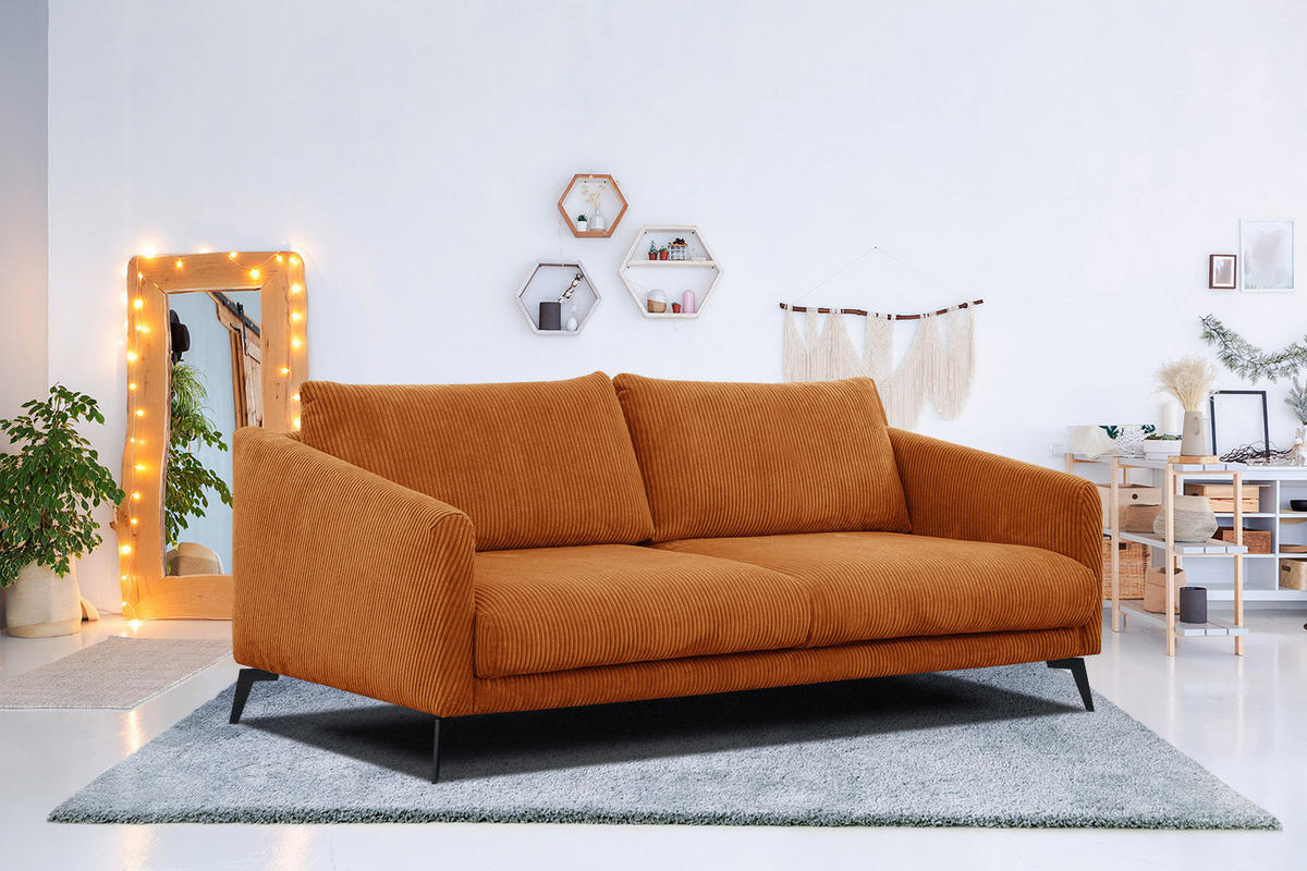 SOFA VILT 3-Sitzer, orange - Schwarz/Orange, Holzwerkstoff/Kunststoff (202/89/94cm) - Courtois Laville
