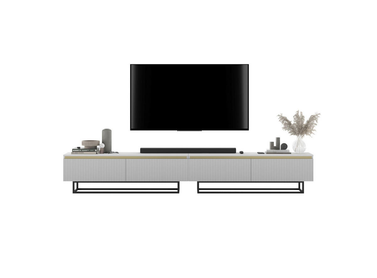 TV-LOWBOARD 2-er Set Selene Weiß Matt mit Metallrahmen 140 cm - Schwarz/Weiß, Holzwerkstoff/Metall (280/44/35cm) - Meble Lindner