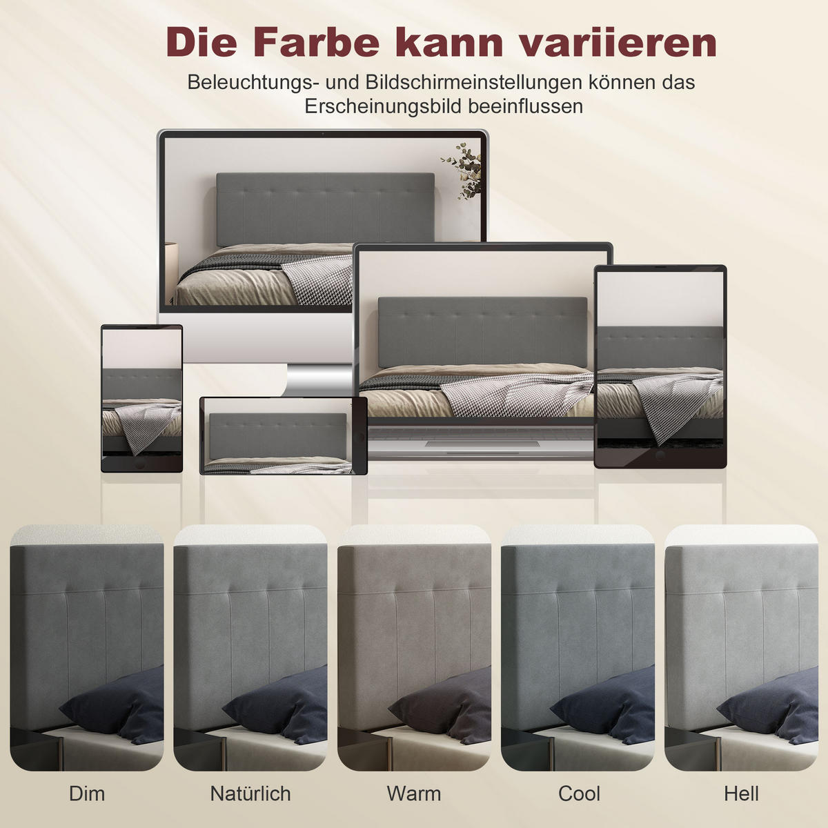 KOPFTEIL DE-10862 3-fach höhenverstellbar 106-126 cm Samtoptik Grau - Grau, Metall (10/126/140cm) - ComfortXL