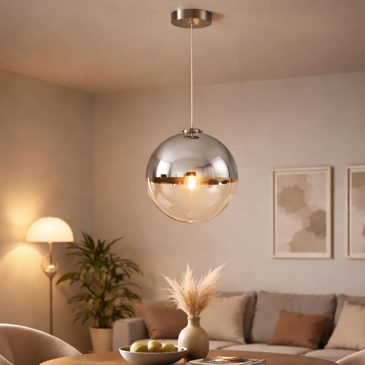 LED HÄNGELAMPE VARUS Silber Transparent - Silberfarben, Glas (30/30/120cm) - Globo Lighting