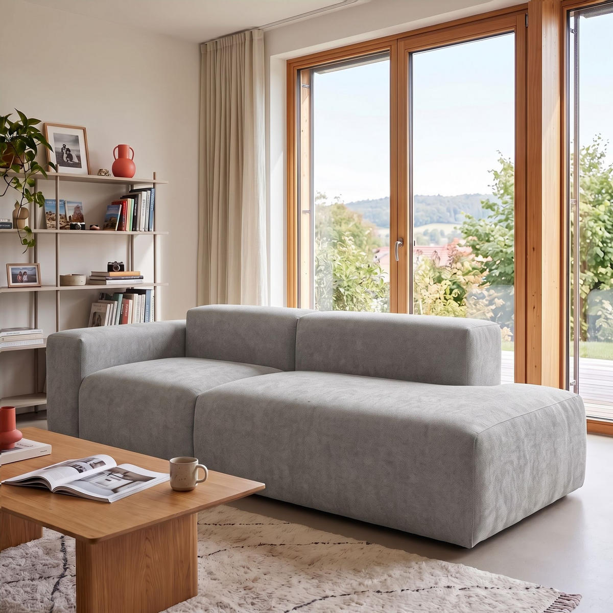 3-SITZER modulares Sofa HEAVEN SET 1 Rechts, Breite 255 cm Webstoff Grau - Schwarz/Grau, Holz/Kunststoff (102/71/255cm) - Muffo