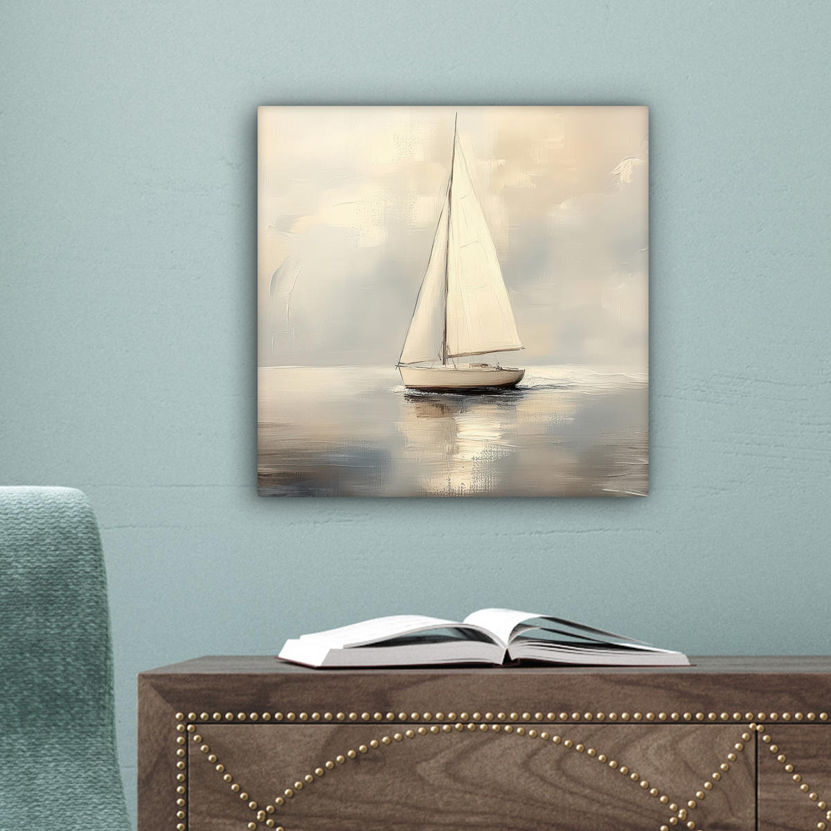 LEINWANDBILD Segelschiff - Meer - Bewölkt Deko Wohnzimmer 20x20 cm - Creme, Textil (20/20cm) - MuchoWow