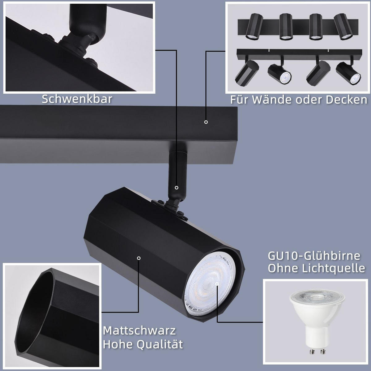 STRAHLER Inga 4-flammig 53/11/3 cm - Schwarz, Metall (53/11/3cm) - Nettlife