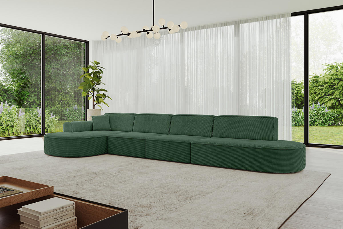 ECKSOFA Ottomane Links MARI-L3 - 402x163x73,5 cm Grün Cord - Schwarz/Grün, Holzwerkstoff/Kunststoff (165/406cm) - ALTDECOR