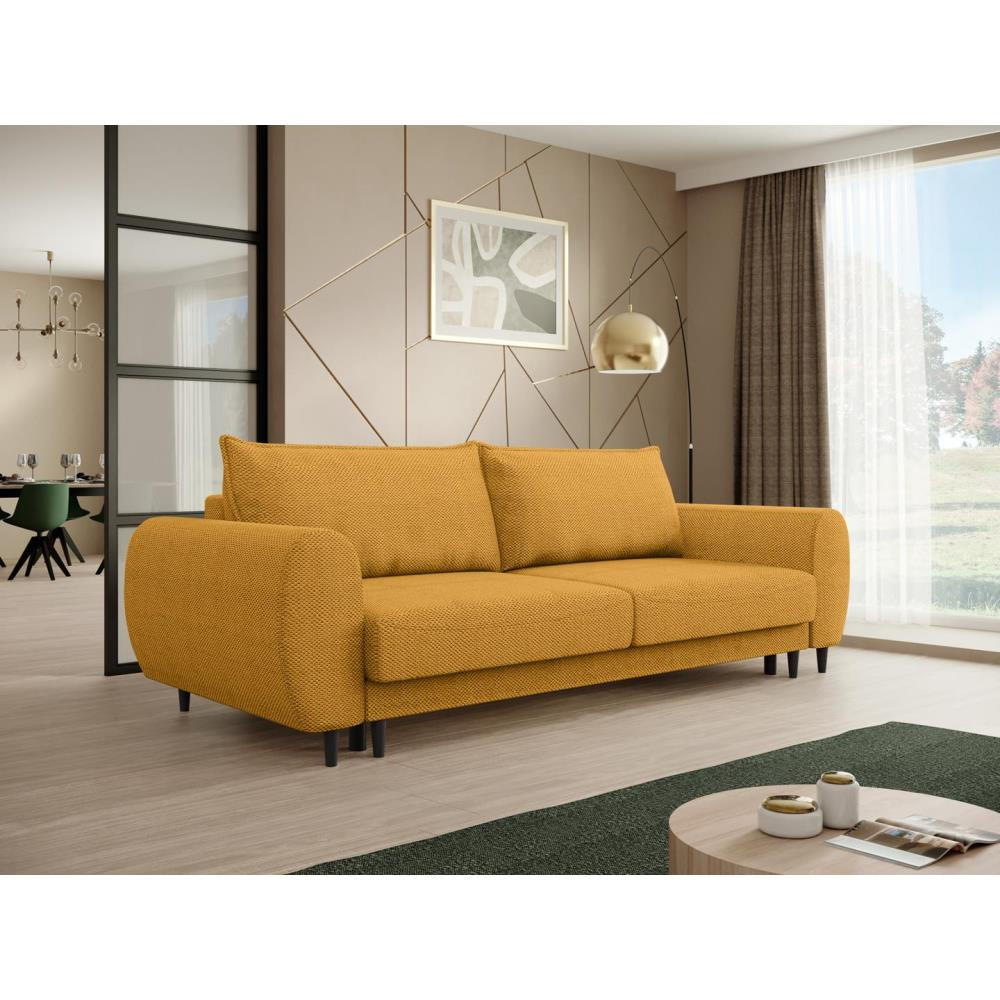 3-SITZER SCHLAFSOFA Cortez gelb - Gelb/Schwarz, Textil (251/76/95cm) - Beautysofa