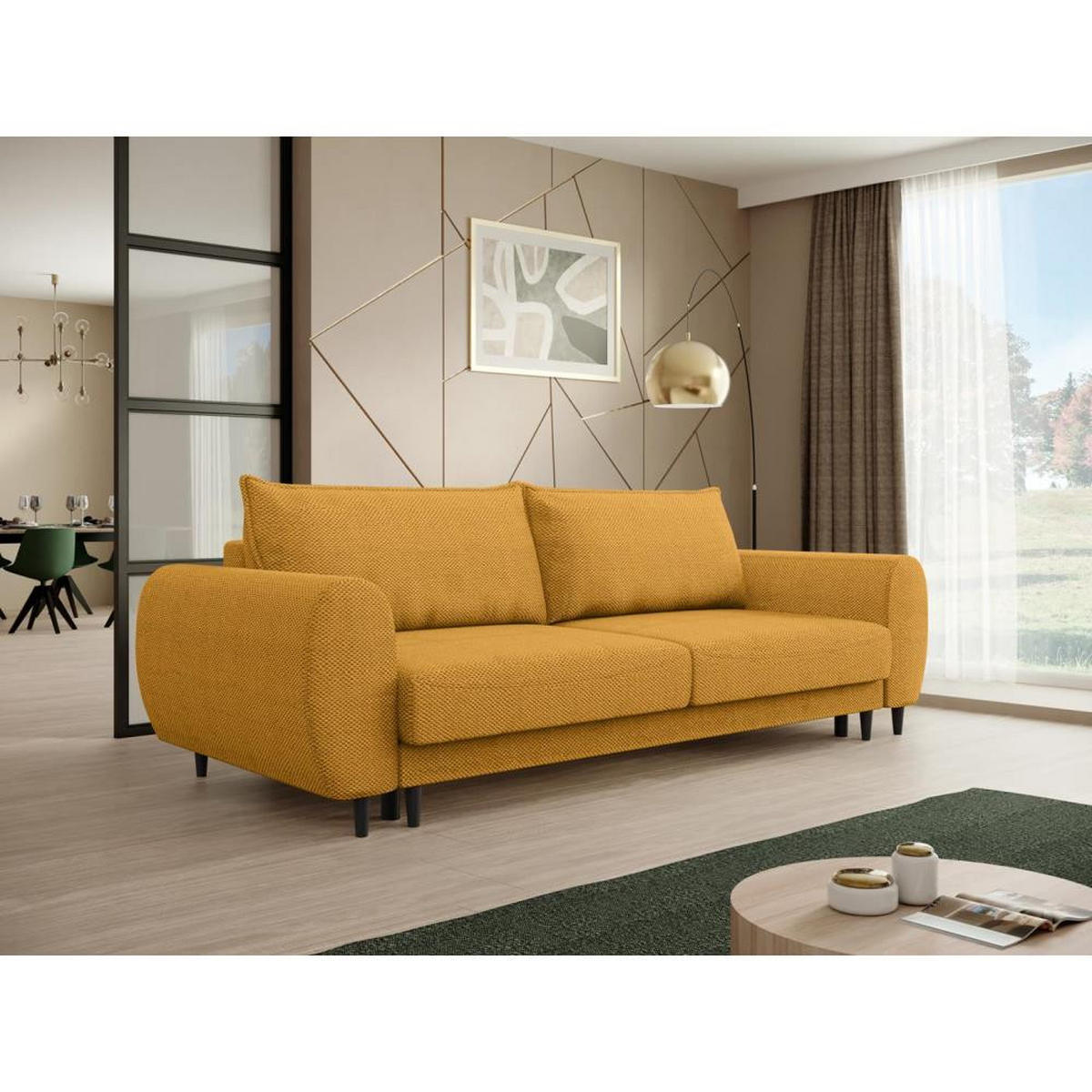 3-SITZER SCHLAFSOFA Cortez gelb - Gelb/Schwarz, Textil (251/76/95cm) - Beautysofa