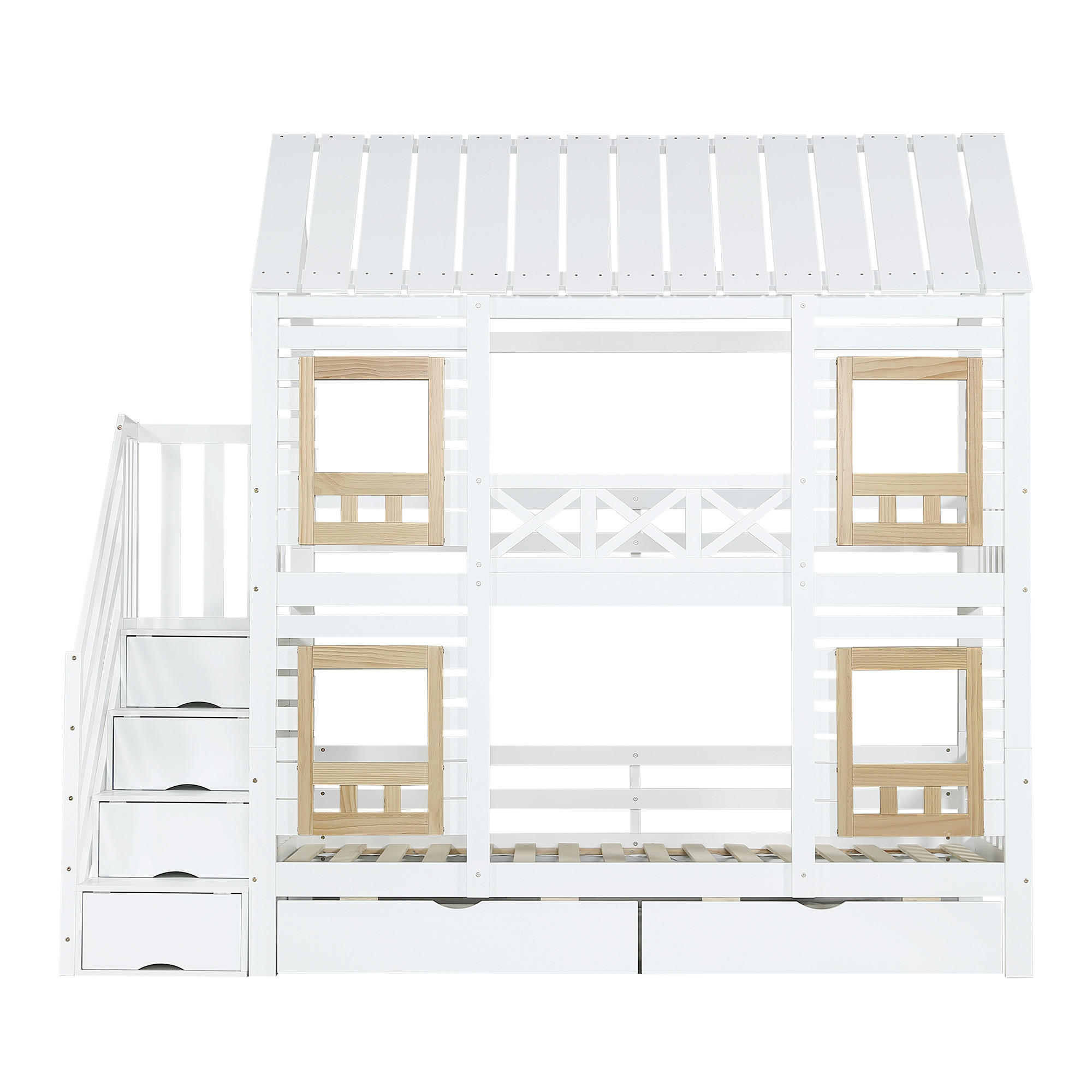 ETAGENBETT Kinderbett Weiß+Natur 90x200cm - Naturfarben, Holz (90/200cm) - ComfortXL