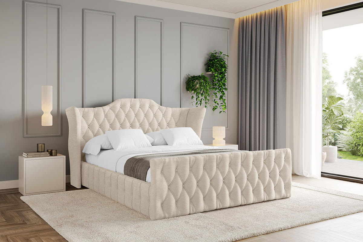 POLSTERBETT mit Bettkasten, Fußteil und Lattenrost, Boxbett mit Matratze H3/H4 - MODY-Z 180x200 Beige - Creme, Holzwerkstoff/Textil (180/200cm) - ALTDECOR