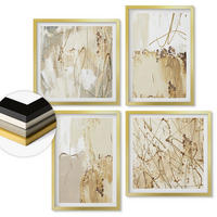 WANDBILDER 4er Set - 50x50 cm & 40x60 cm Goldrahmen - Abstrakte Muster beige weiß - Goldfarben, Kunststoff (50/50cm) - ArtPrintCave