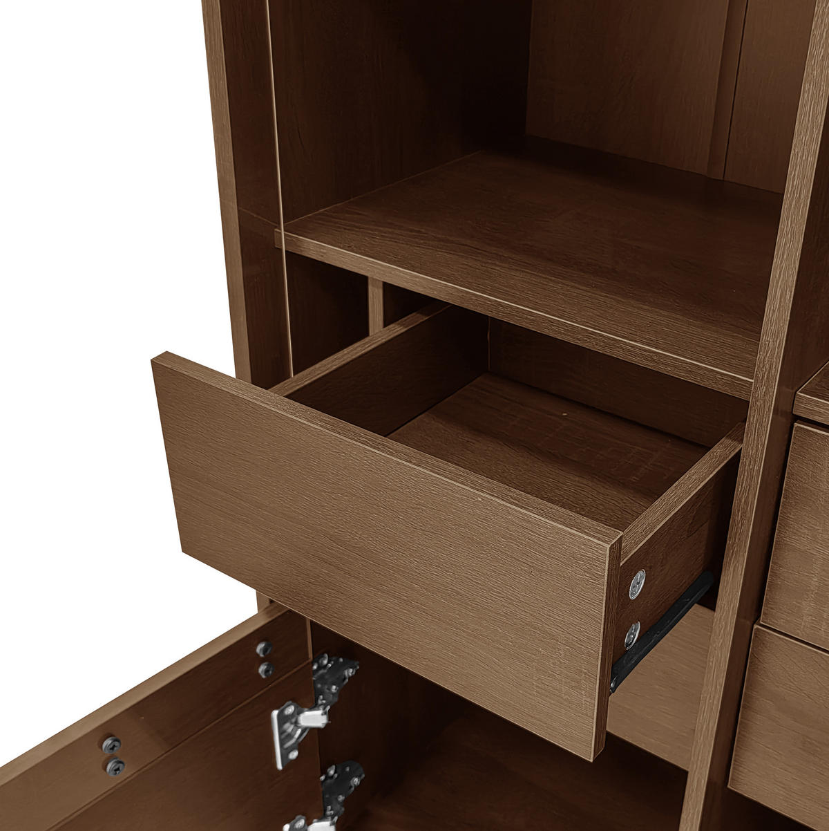 VITRINE 75.5x35x164.5cm in Holz mit Glasfront & Schubladen - Walnussfarben, Holzwerkstoff (75.5/164.5/35cm) - Modfu