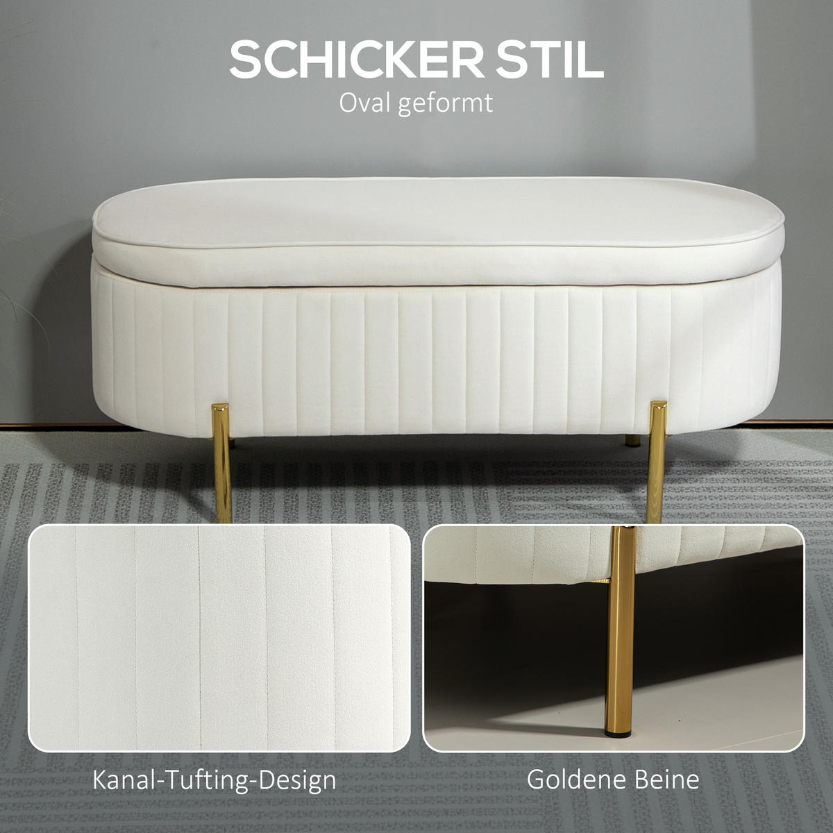 SITZBANK Polyester Metall Cremeweiß - Goldfarben/Creme, Textil/Metall (44/43.5/108cm) - HOMCOM