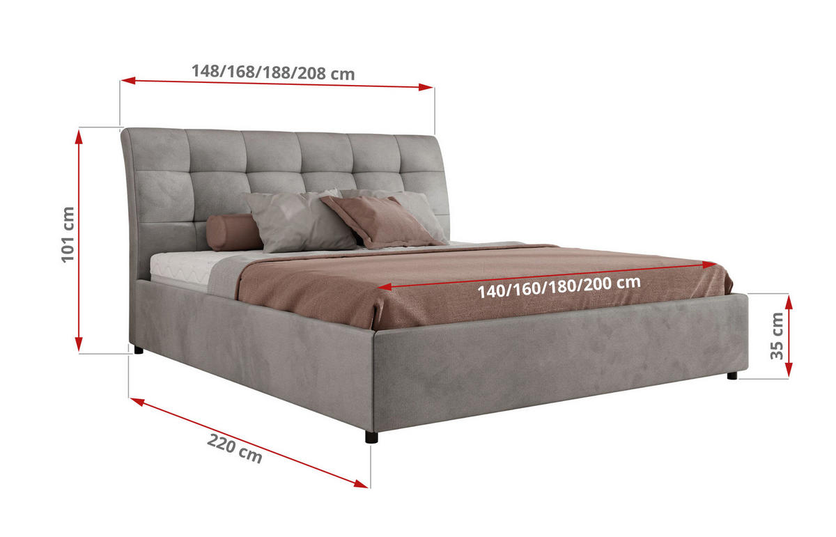 POLSTERBETT GALA CLASSIC 180/200 - Hellgrau Velvet - Schaum-Matratze - Hellgrau, Textil (180/200cm) - MKS