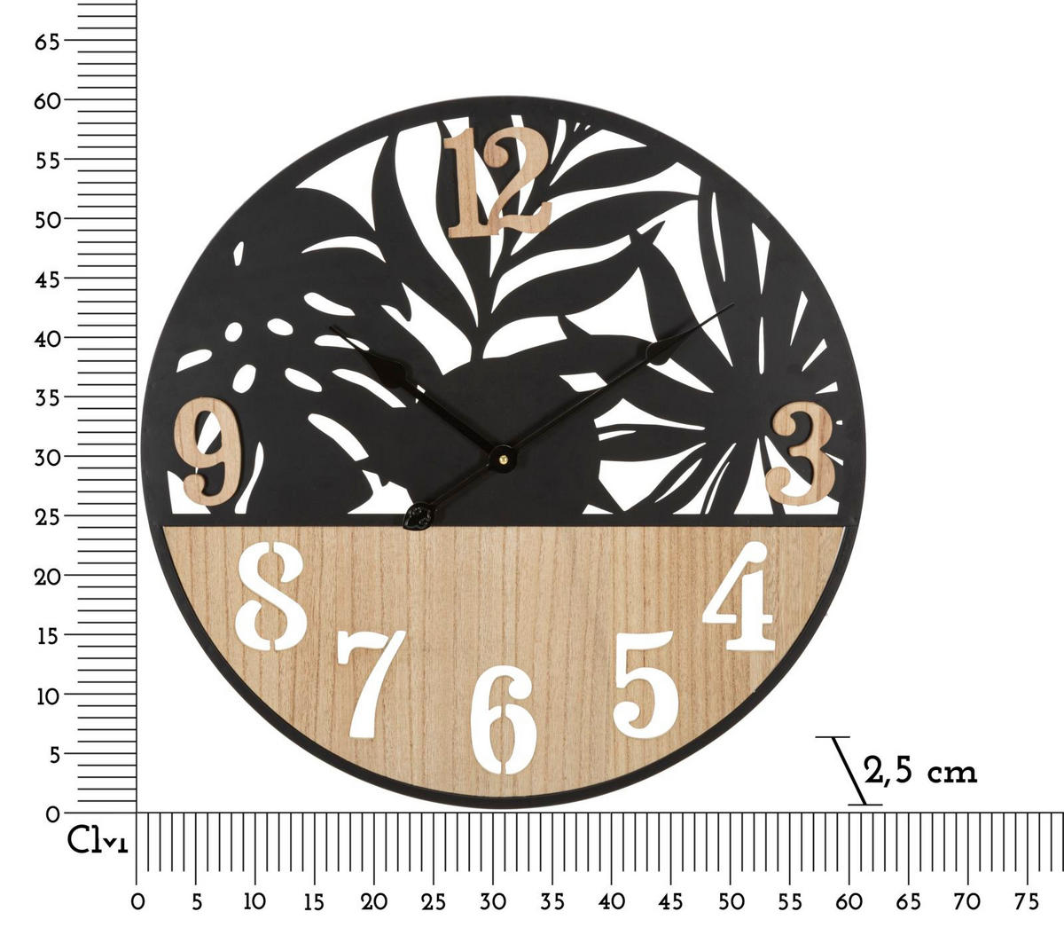 WANDUHR Palm, schwarz und braun, Eisen und MDF, 60 x 2,5 x 60 cm, Motiv: Palme - Schwarz/Braun, Holzwerkstoff/Metall (60/60/2.5cm) - Mauro Ferretti