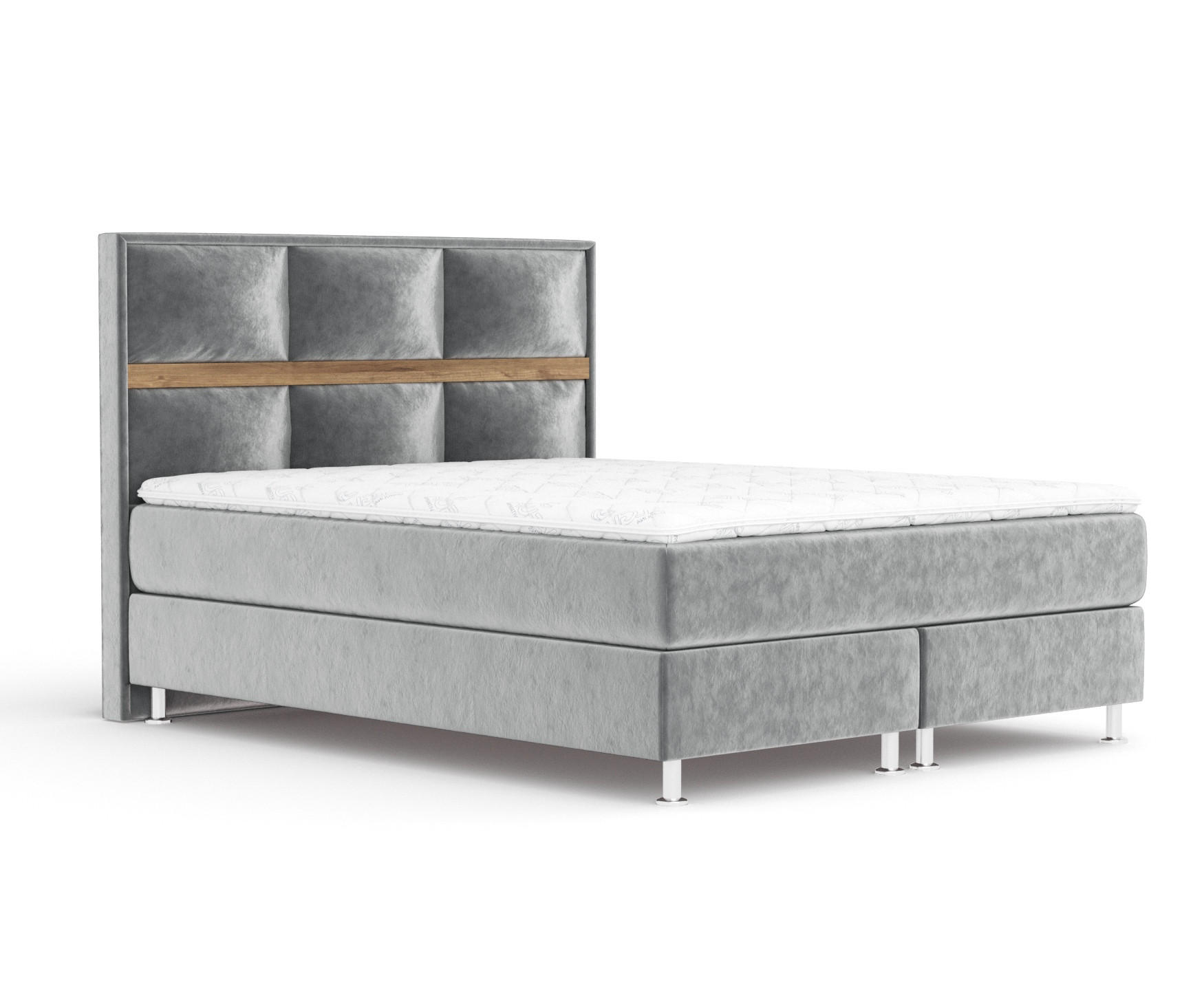 BOXSPRINGBETT Soto Grau 160/200 cm mit Latex-Topper - Silberfarben/Grau, Holz/Holzwerkstoff (160/200cm) - Maison de Reve