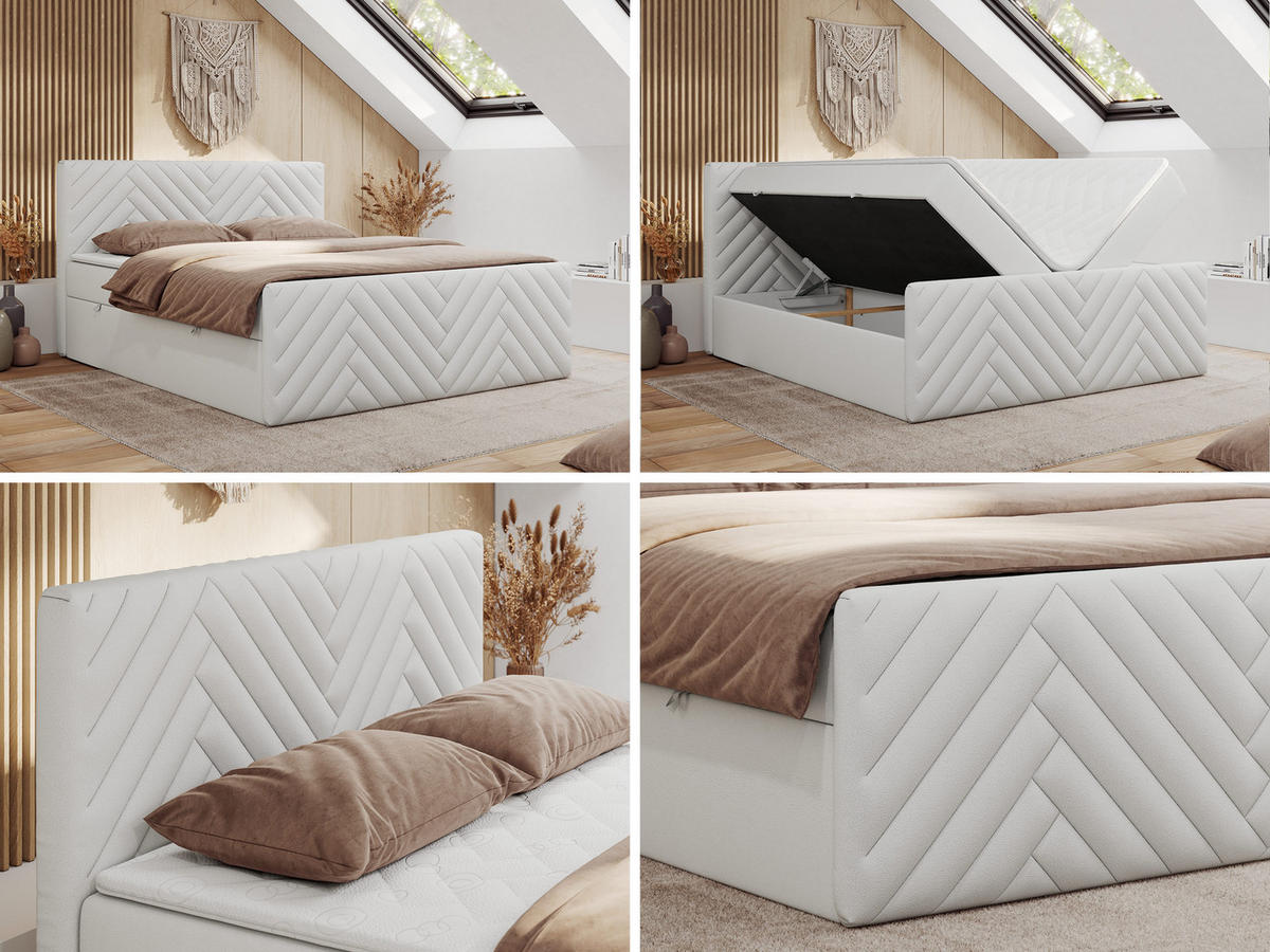 BOXBETT PARIS DUO 120/200 - Weiß Kunstleder - H3 - Weiß, Holz/Textil (120/200cm) - MKS