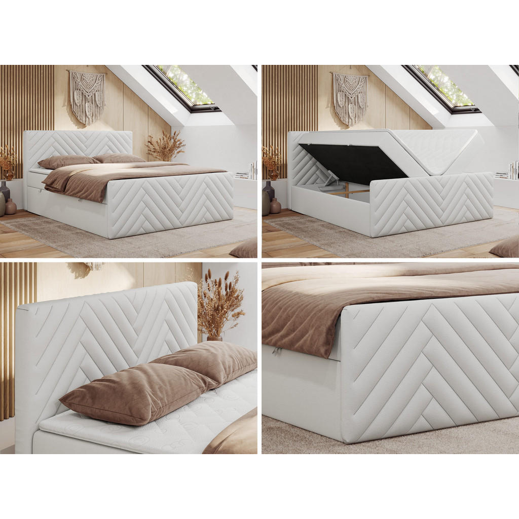 Thumbnail - MKS Boxbett, Weiß, Textil, 2-Sitzer, H4, 7-Zonen, Rechteckig, 180x200 cm, Oeko-Tex®, Schlafzimmer, Betten, Boxspringbett...