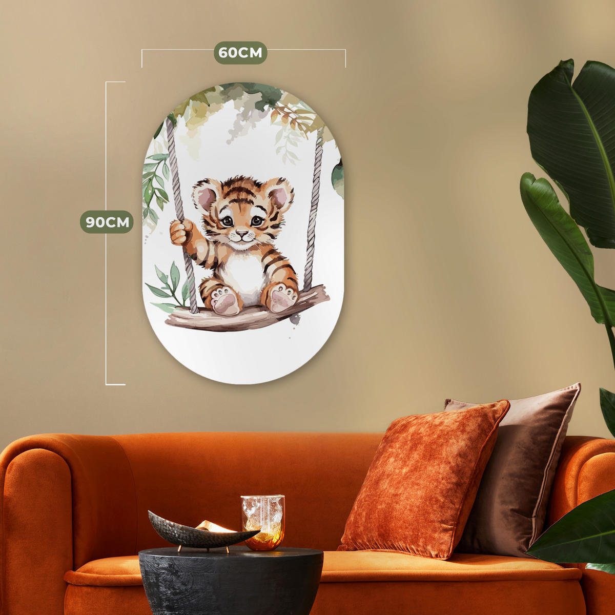 WANDBILD Tiger - Tier - Kinder - Dschungel 60x90 cm - Dunkelorange, Kunststoff (60/90cm) - MuchoWow