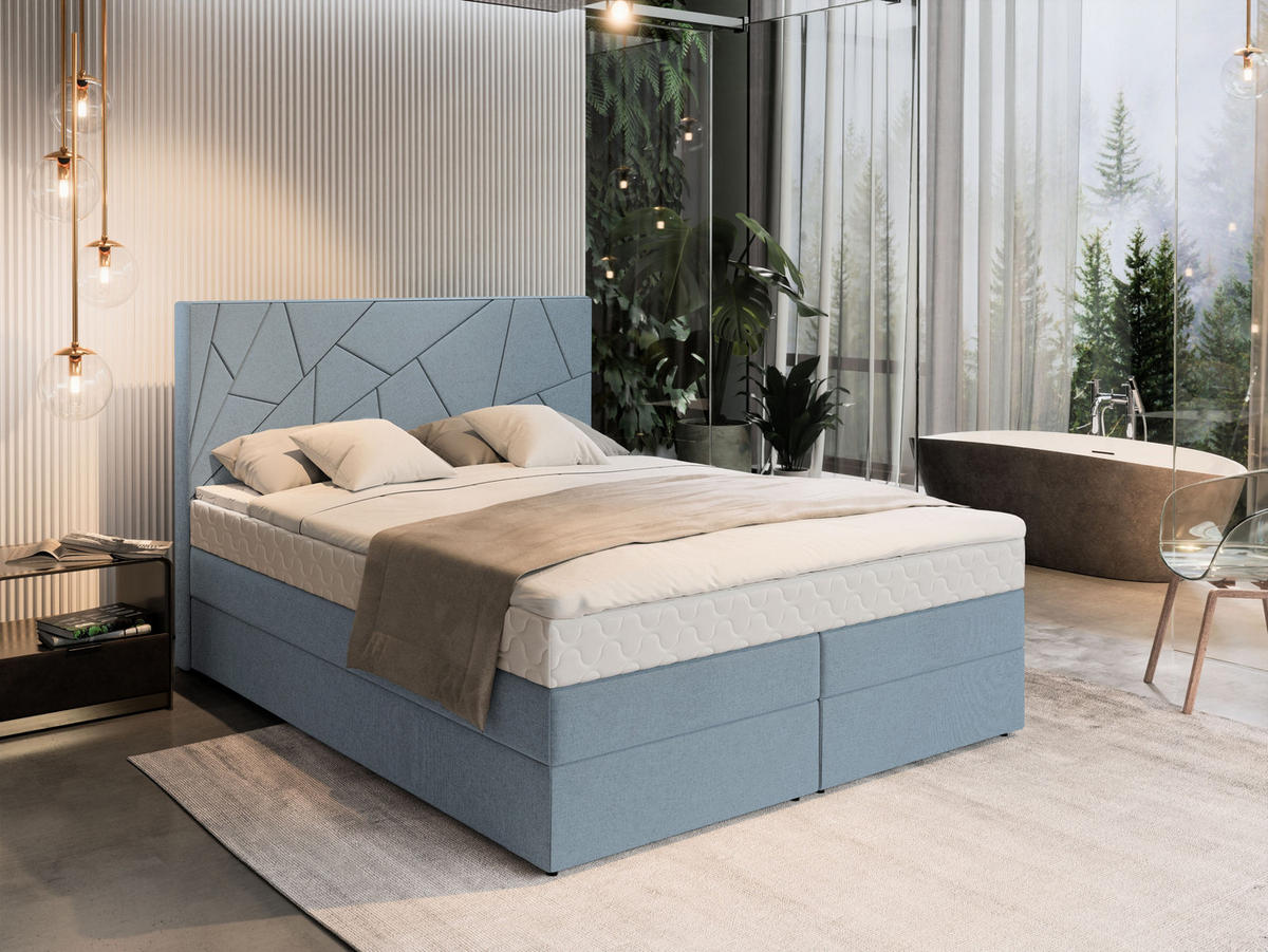 POSTEL BOXSPRING TRANI 180x200 cm, s matrací a úložným prostorem, světle modrá - světle modrá, kompozitní dřevo/textil (180/200cm) - MASSENO