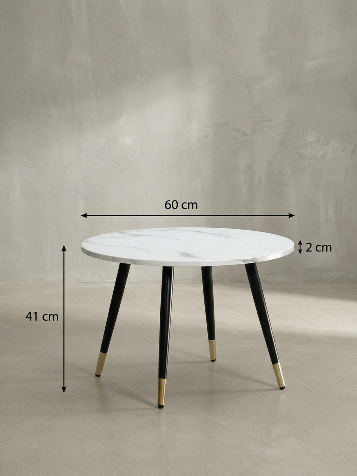 COUCHTISCH mit Marmor Optik, Modernes Design, Metall-Gestell, Runde Form, Weiß 60x60x41 cm - Goldfarben/Weiß, Holzwerkstoff/Metall (60/60/41cm) - KADIMA DESIGN