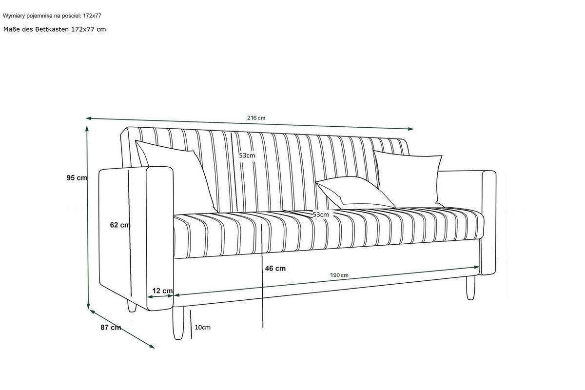 SOFA MELISA mit Schlaffunktion RIVIERA 95 mit Stauraum - Grau, Textil (87/95/216cm) - Bedante