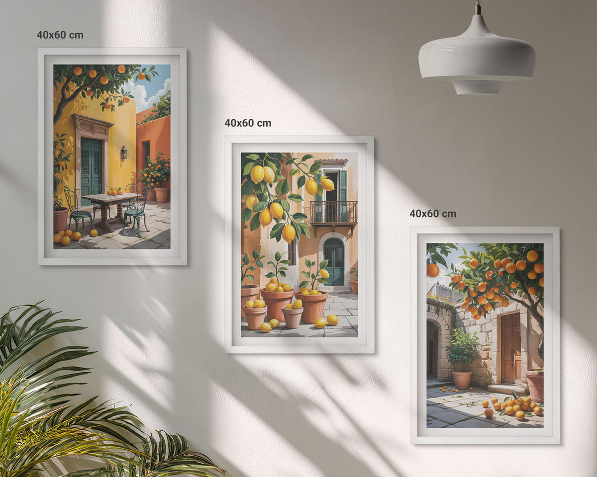 WANDBILDER 3er-Set - 40x60 cm Weißer Rahmen - Zitrusfrüchte im Garten - Weiß, Kunststoff (40/60cm) - ArtPrintCave