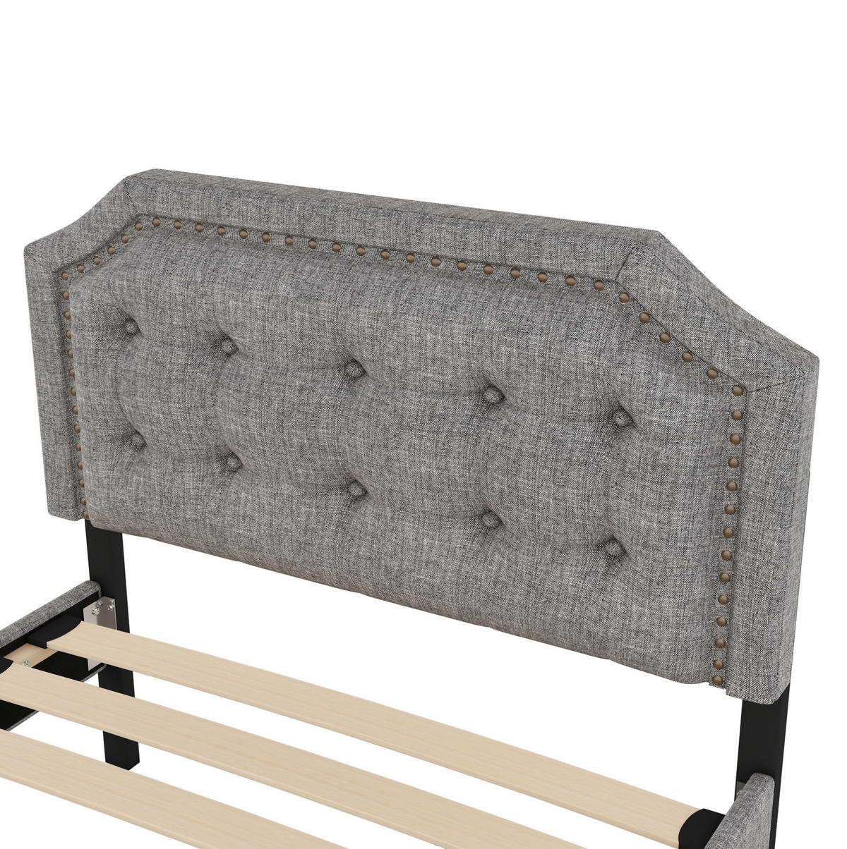 POLNJENA postelja iz MDF 90x200 cm siva z nastavljivim vzglavjem in 2 predaloma - siva, tekstil (90/200cm) - Modfu