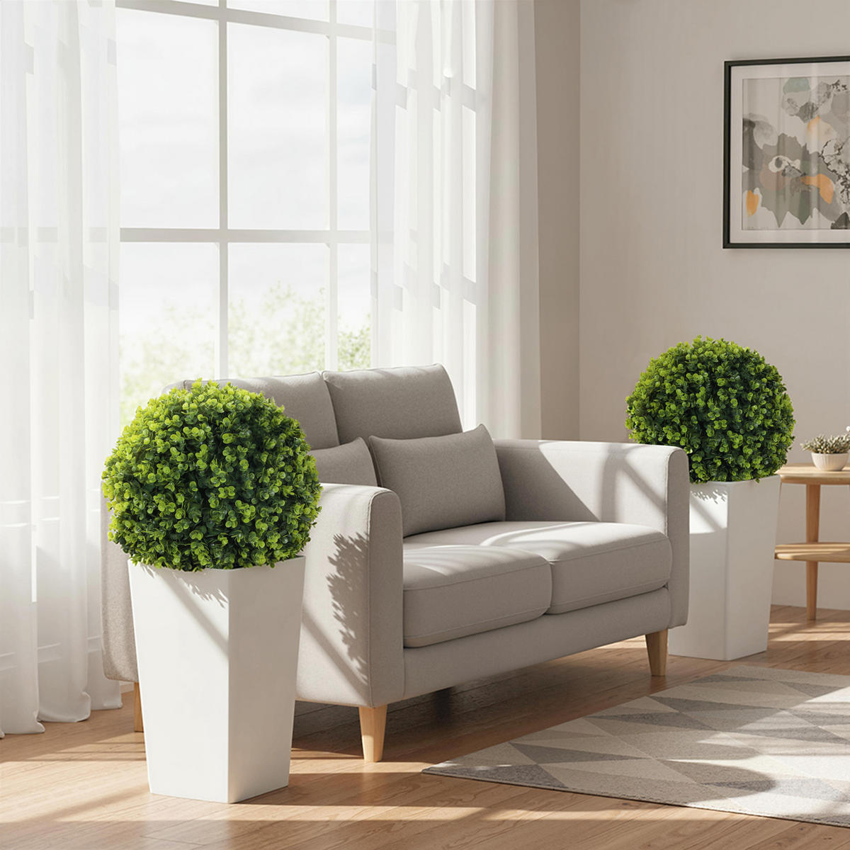 2ER-SET Künstlicher Eukalyptuskugeln 65 cm Kunstpflanze mit 330 Blättern im Topf - Weiß/Grün, Kunststoff (65cm) - HOMCOM