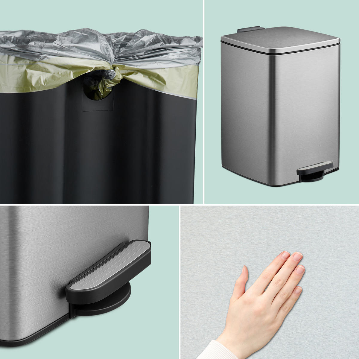 MÜLLEIMER 20l - Silberfarben, Kunststoff/Metall (28/40/34cm) - Relaxdays