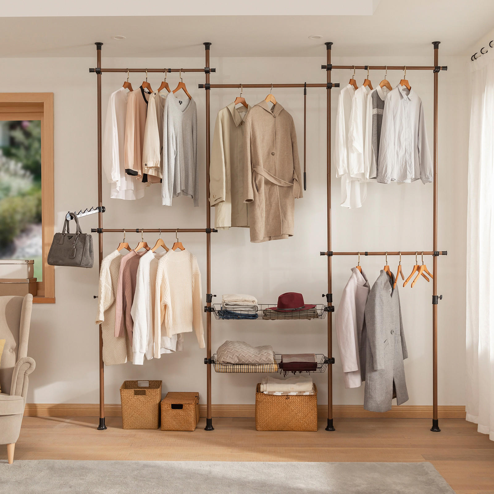 TELESKOP GARDEROBEN SYSTEM Natur - Naturfarben, Kunststoff (311/285/3cm) - SoBuy