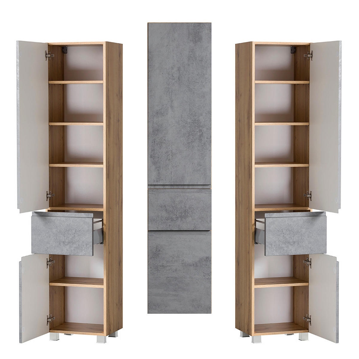 BADMÖBEL-SET 3-TLG. Vasto-03 - Grau, Holzwerkstoff (115/200/35cm) - Lomado