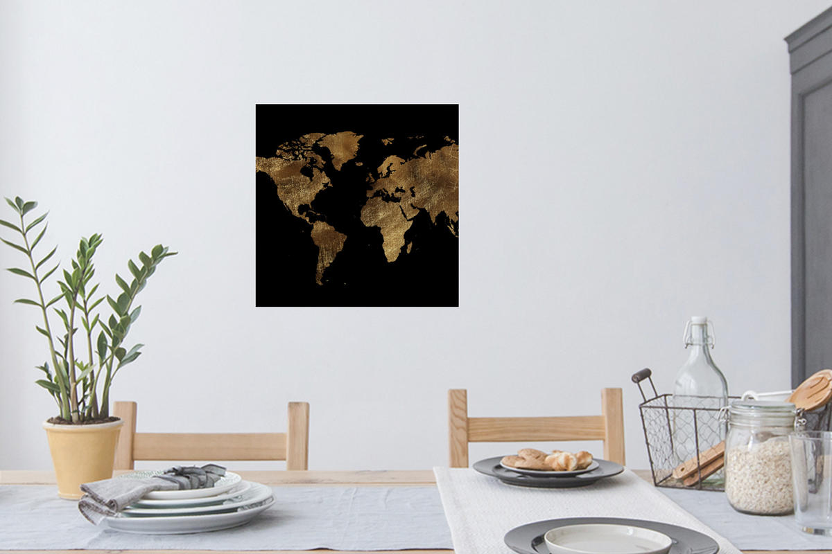 WANDTATTOO Weltkarte - Gold - Luxus - Erde - Schwarz 50x50 cm - Goldfarben, Kunststoff (50/50/0.1cm) - MuchoWow