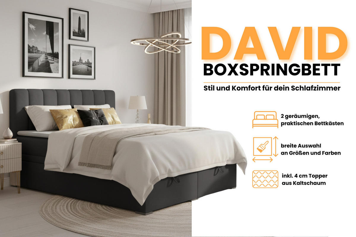 BOXBETT DAVID 120/200 Velour Anthrazit mit einer Matratze H4 - Anthrazit, Holz/Holzwerkstoff (120/200cm) - Deine Möbel 24