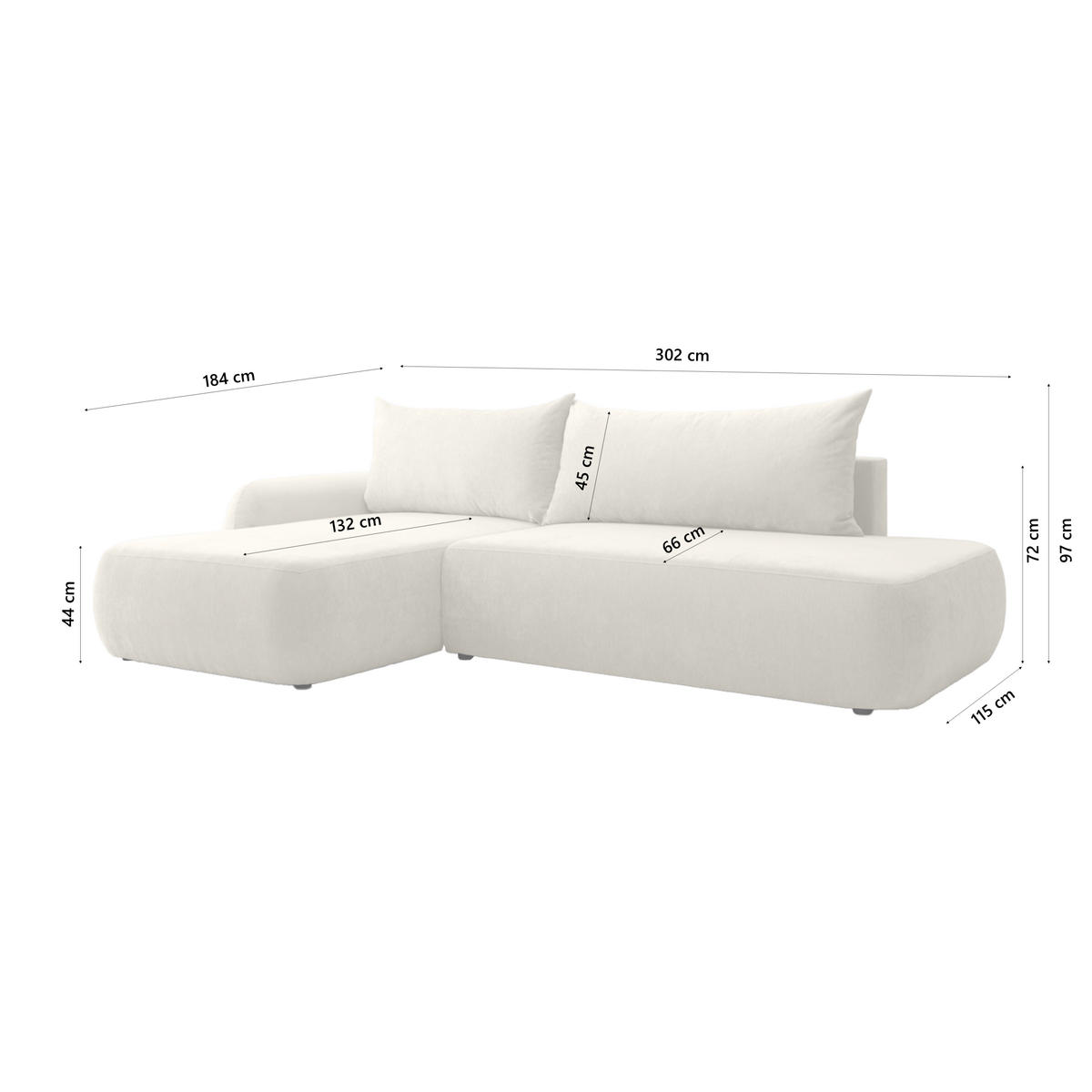 ECKSOFA Munduk I mit Schlaffunktion, Creme - Creme, Textil (302/184cm) - Fedve