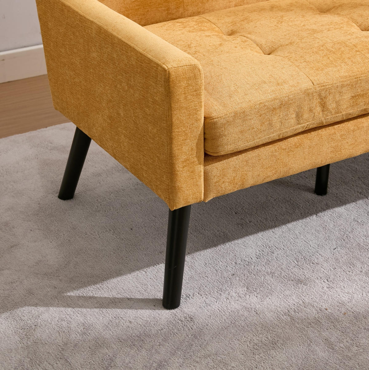 2-SITZER 119/75/88 cm Leinenbezug mit Tufting, Massivholzbeinen Gelb - Gelb, Textil (75/88/120cm) - OKMYHOME
