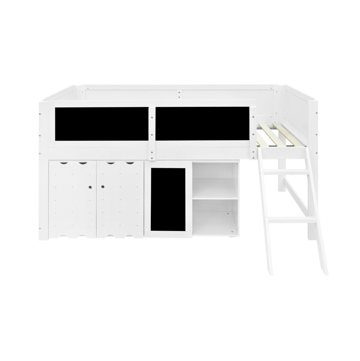 HOCHBETT 90/200 cm in Weiß mit Stauraum, Kreidetafel und Rausfallschutz - Weiß, Holzwerkstoff (90/200cm) - BEAOK