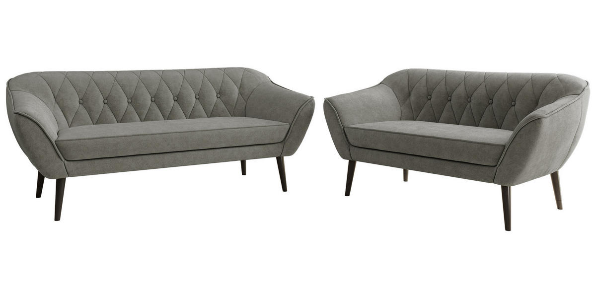 SEDACIA ZOSTAVA 3+2 PIRS - Sivá Štruktúrovaná látka - Čierne nohy - čierna/sivá, kompozitné drevo/textil (180/75/74cm) - MKS