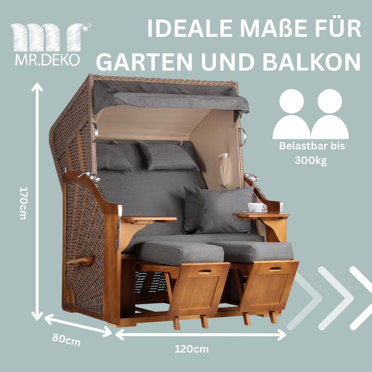 STRANDKORB Schleswig Pinie 2-Sitzer - Braun/Grau, Metall (120/160/80cm) - Mr. Deko
