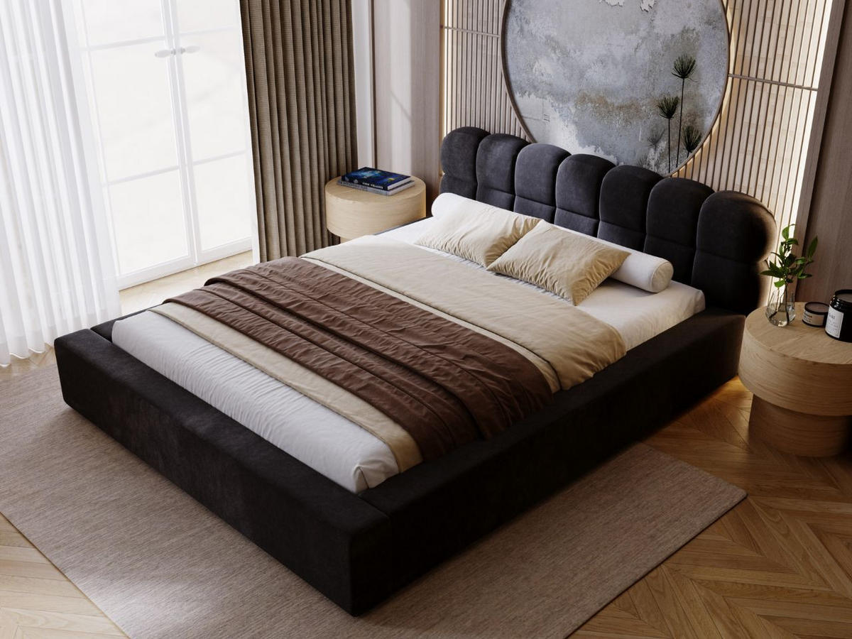 POLSTERBETT Plaza 180x200 Schwarz - Schwarz/Naturfarben, Holz/Kunststoff (180/200cm) - Graingold