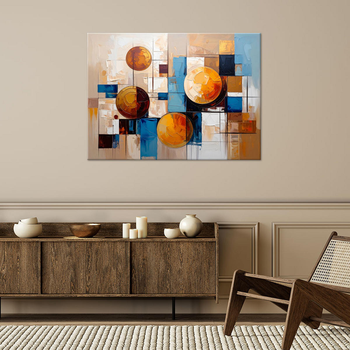 LEINWANDBILD Geometrische bunte Formen 120x80cm - Beige, Textil (120/80cm) - Feeby