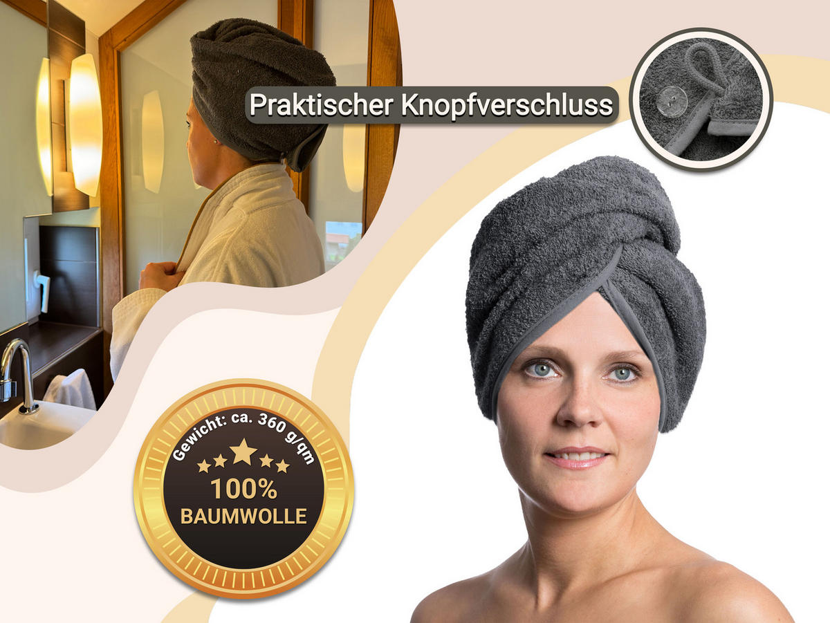 HAARTURBAN, 23x64 cm, 100% Baumwolle, Grau - Grau, Textil (23/64cm) - Zollner