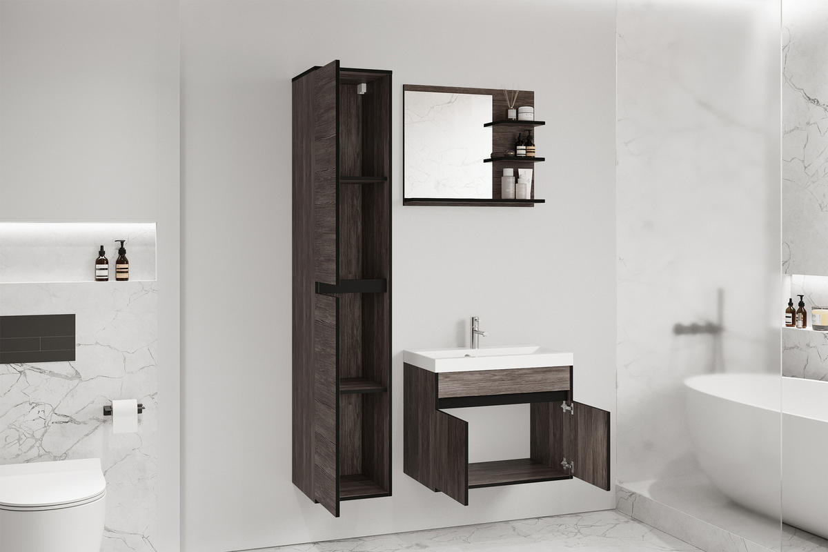 BADEZIMMERMÖBEL-SET Luani Bodega / Schwarz Graphit - Dunkelbraun/Schwarz, Holzwerkstoff (90.2/160/34.5cm) - Selsey