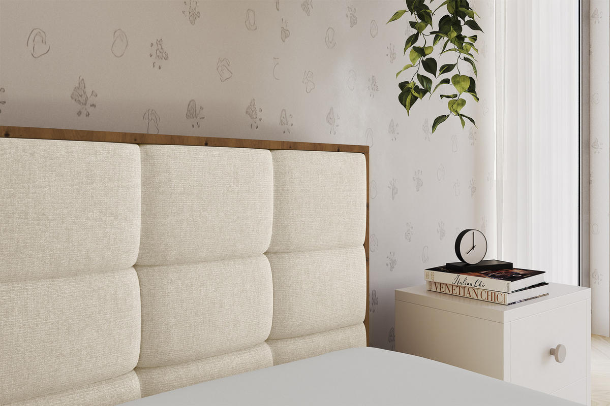 EINZELLBETT Jugendbett mit Bettkasten und Matratze H3/H4, Links - SOVY 90x200 Beige - Beige, Holzwerkstoff/Textil (90/200cm) - ALTDECOR