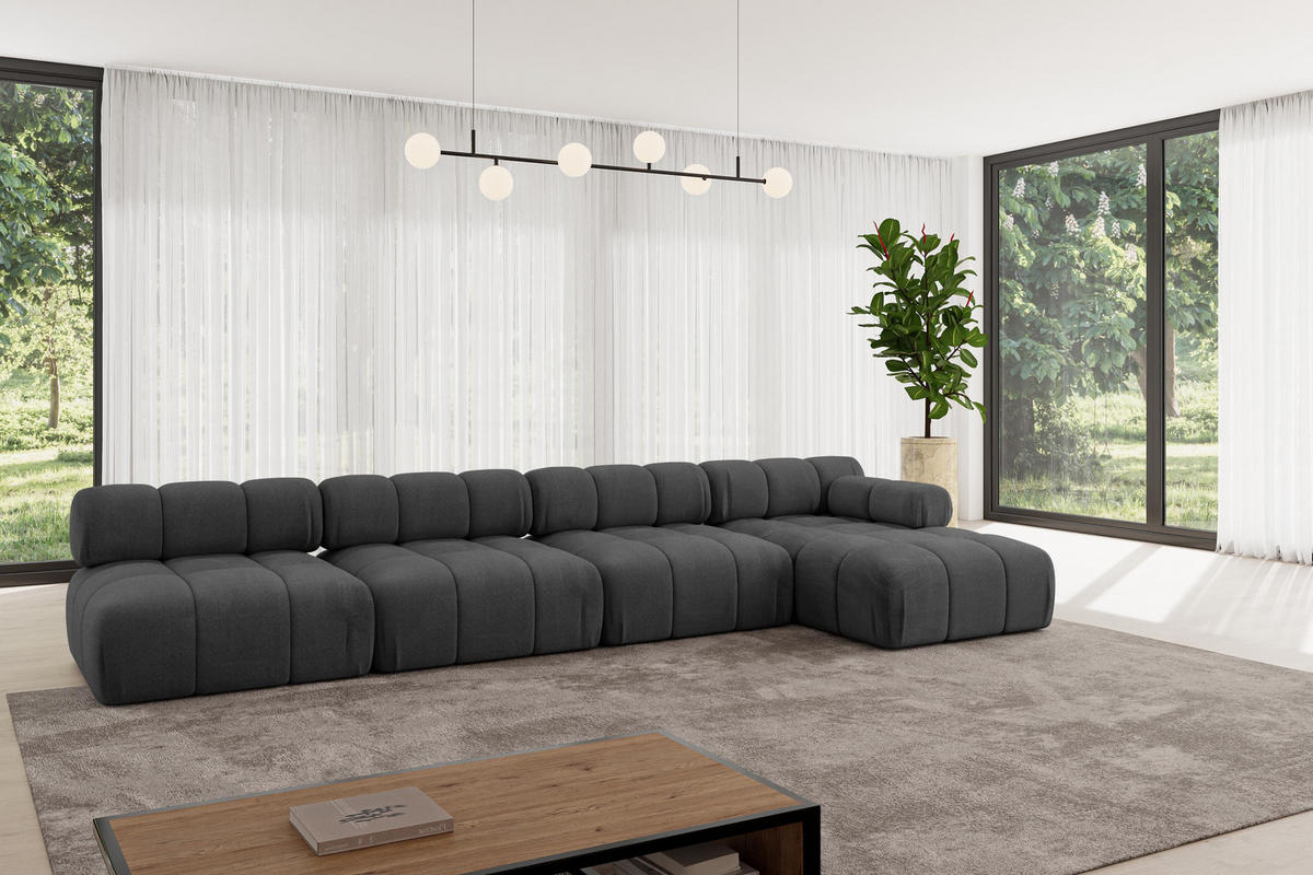 ECKSOFA modulares Sofa Razon-L3 - 380x160x70 cm Schwarz Velours - Schwarz, Holzwerkstoff/Textil (380/160cm) - ALTDECOR