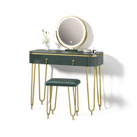 SCHMINKTISCH Isonca Dunkelgrün Hochglanz mit LED Beleuchtung und Hocker - Dunkelgrün, Holzwerkstoff (100/126/40cm) - Livinity®