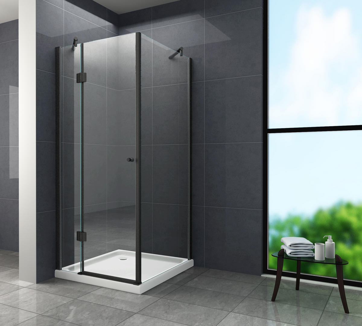 DUSCHKABINE NOVUM Schwarz 100 x 100 x 195 cm 8 mm ESG - Schwarz, Glas (100/100/195cm) - Glasdeals
