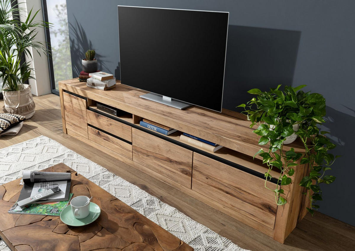 TV-BOARD Wild-/Zerreiche 260x50x60 natur geölt MONTREUX #041 - Naturfarben, Holz (260/62/50cm) - Massivmoebel24