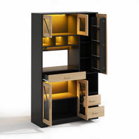 BUFFET 105/39/185 cm Natürlich mit farbwechselnder LED-Beleuchtung und 2 Schublade - Schwarz, Holz (105/185/40cm) - Oxeza
