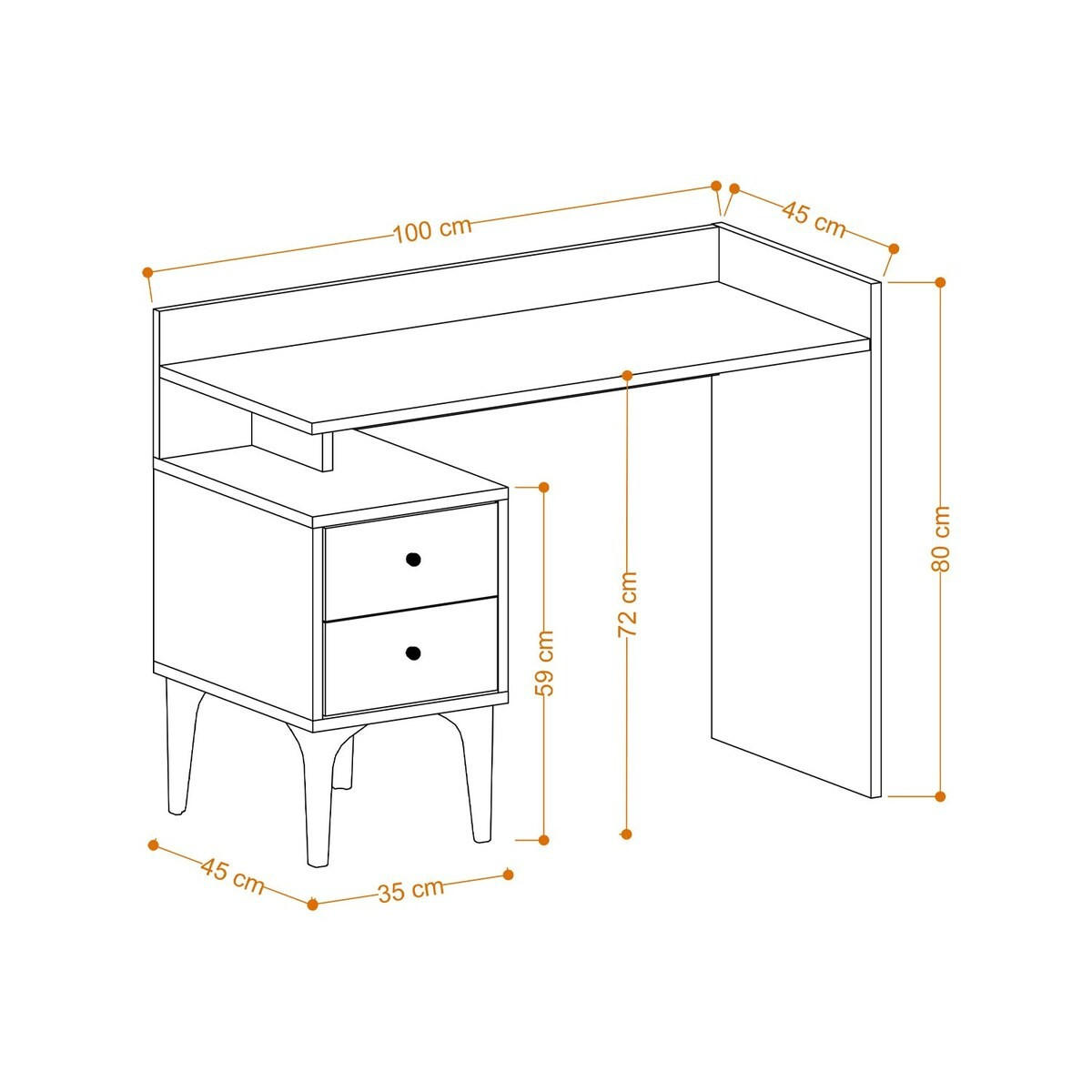 SCHREIBTISCH mit 2 Aufbewahrungsschubladen Holzdekor Eiche B100 cm - PUUK - Eschefarben, Holzwerkstoff (48/45/80cm) - Calicosy
