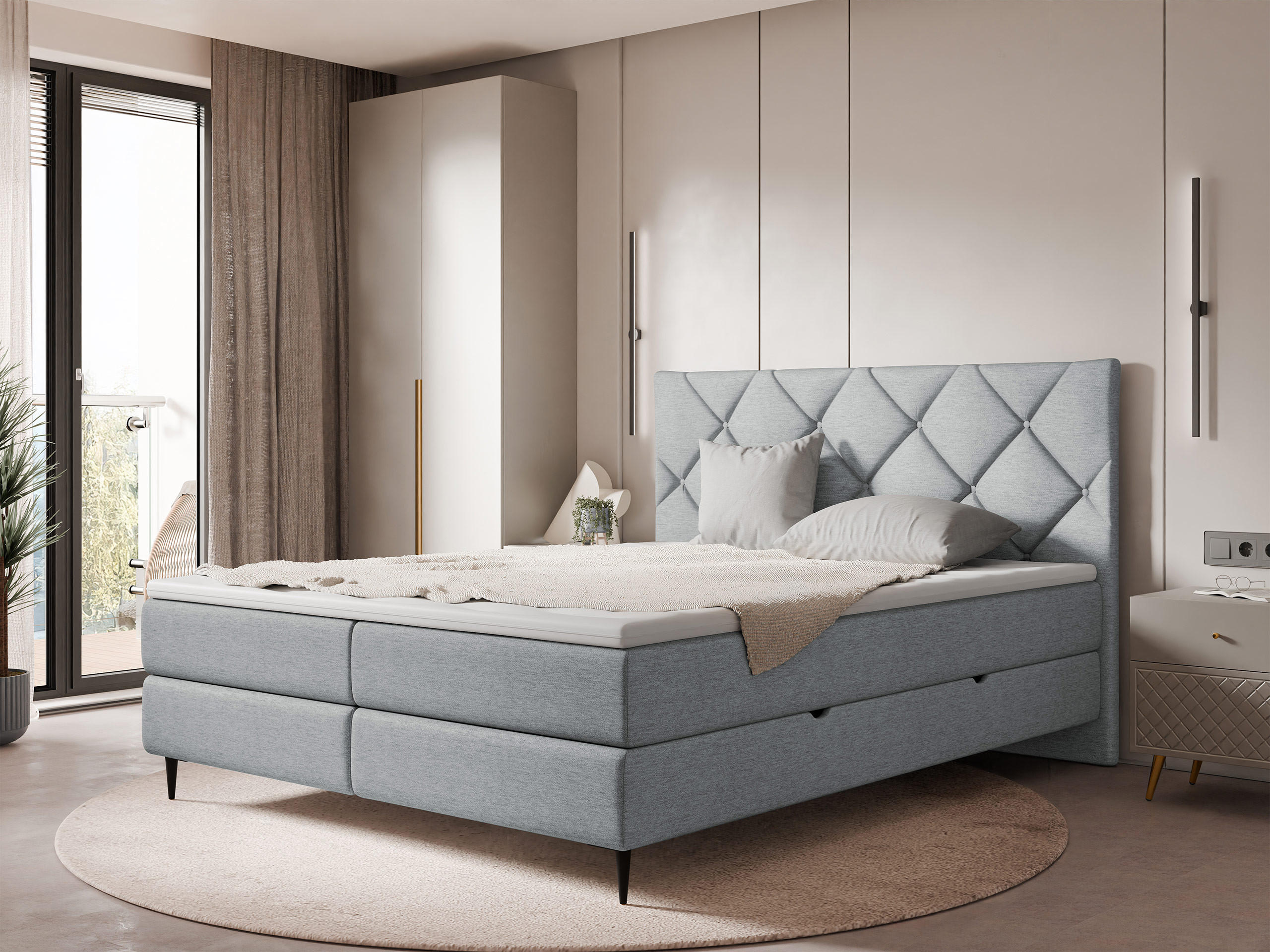 BOXBETT Letra - Hellgrau/Schwarz, Holz/Textil (160/200cm) - MIRJAN24