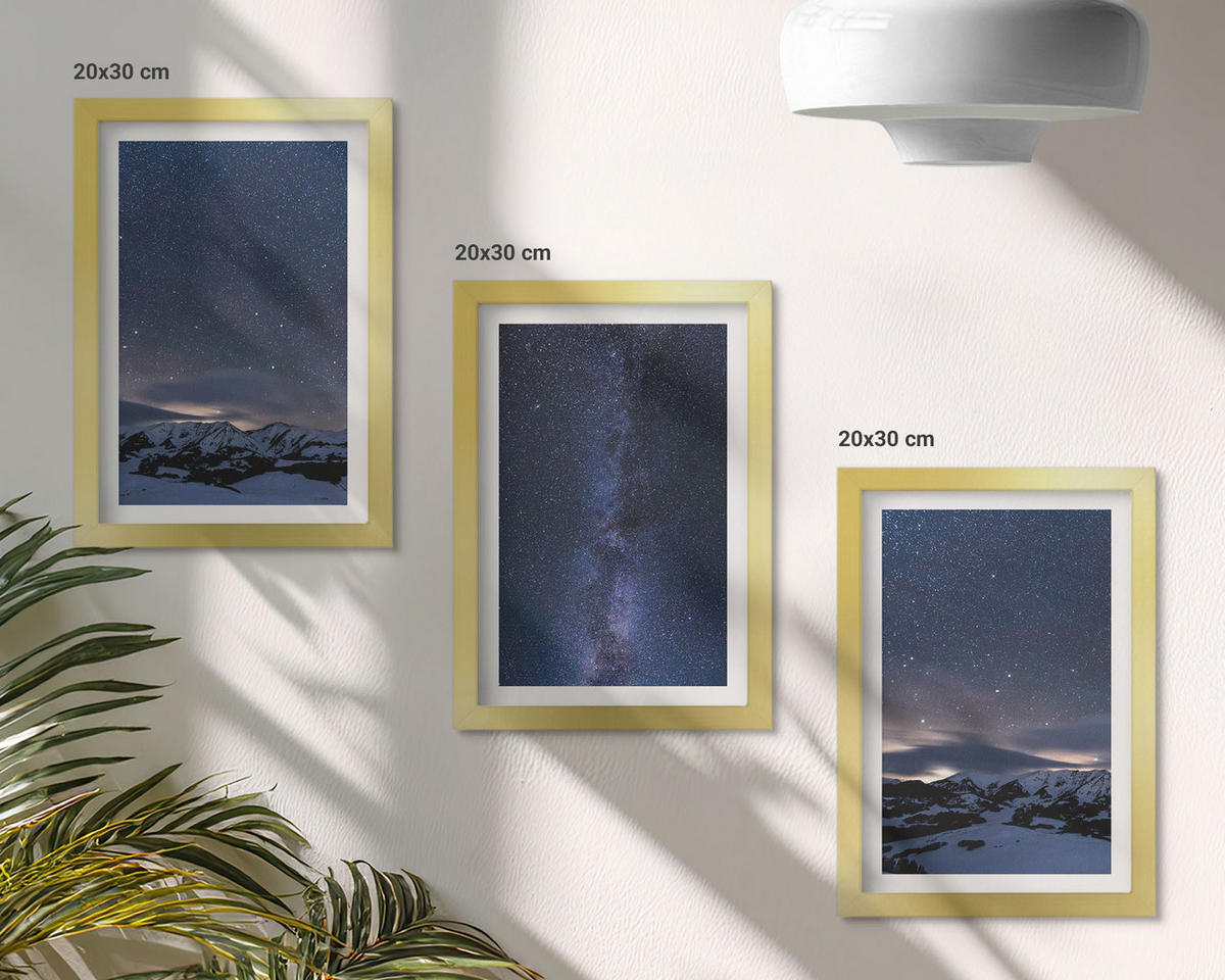 BILDER SET 3er Set - 20x30 cm Goldrahmen - Nachthimmel, Berge, Sterne - Goldfarben, Kunststoff (20/30cm) - TULUP